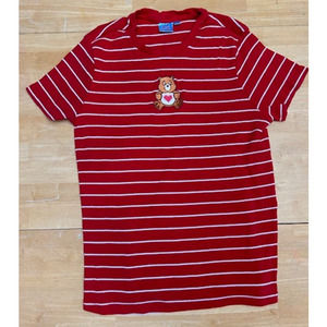 Vintage Care Bear Ribbed Red & White T Shirt with Embroidered Care Bear SZ 3X